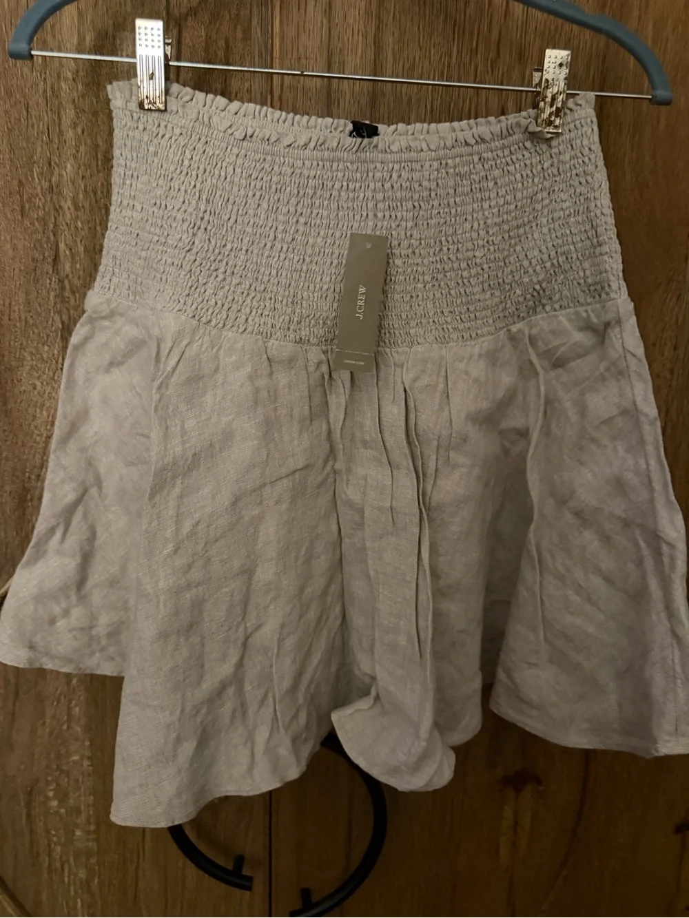 J. Crew Light Beige Smocked Waist Linen Midi Skirt